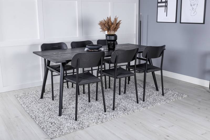 Sleek spisebordss&aelig;t 195x95cm sort bord + 6 sorte fletstole